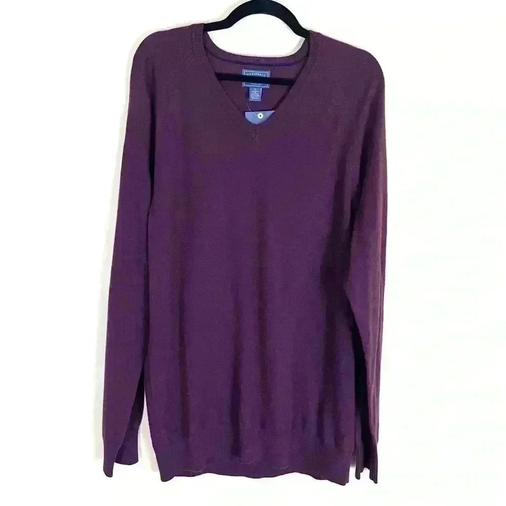 NWT‎ G.H Bass Maroon V-Neck 100% Wool Ribbed Cuff & Hem Lightweight Sweater XL